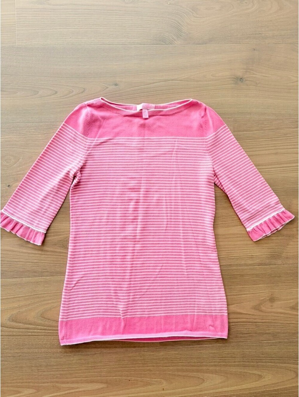 Lilly Pulitzer pink and white striped "Saratoga" knit sweater